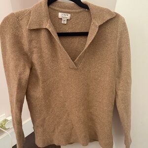 J. Crew Women's V-Neck Polo Sweater in Extra Soft Tan